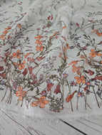 White Wildflower Floral Border Swiss Dot Chiffon {by the yard}