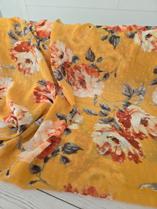 Mustard Large Floral Swiss Dot Chiffon {by the half yard}