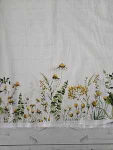 Yellow Floral Border Print Swiss Dot Cotton {by the half yard}