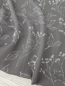 Exclusive Design- Ash Brown & Ivory Outline Botanical Print {by the half yard}