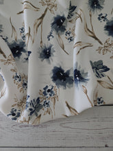 Shades of Blue & Tan Floral Dobby Crepe {by the half yard}