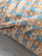 Dusty Blue & Mustard Gingham Daisy Swiss Dot Knit {by the half yard}