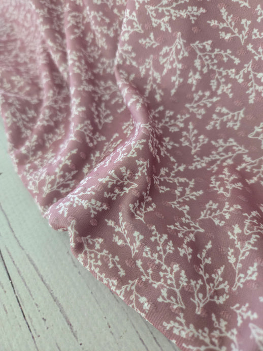 Rose Pink Petite Branch Print Swiss Dot Knit {by the half yard}