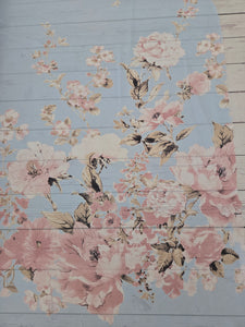 Light Blue & Blush Border Floral Chiffon {by the half yard}