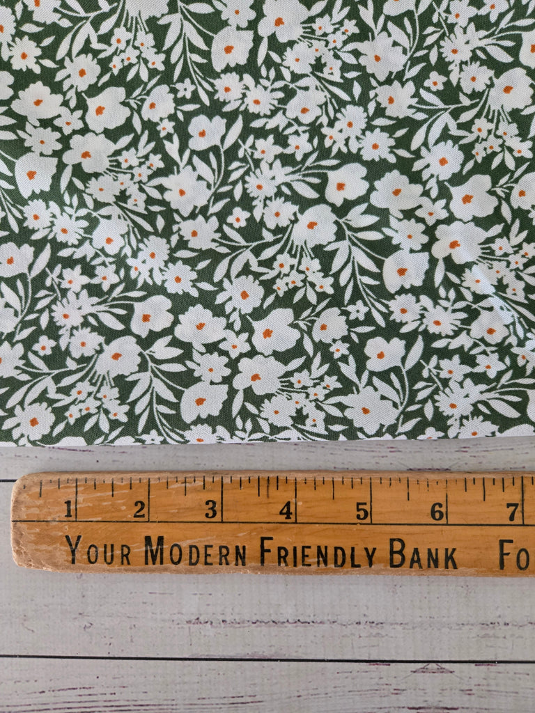 Medium Green & White Ditzy Floral Opaque Air Flow 100% Polyester {by t ...