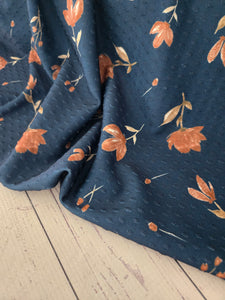 Navy & Rust Floral Swiss Dot Knit {by the half yard}