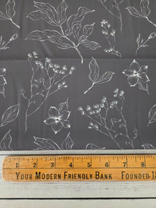 Exclusive Design- Ash Brown & Ivory Outline Botanical Print {by the half yard}