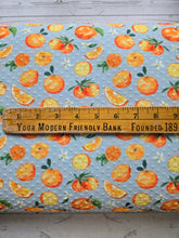 Exclusive Design- Blue Watercolor Orange Print Swiss Dot Knit {by the half yard}
