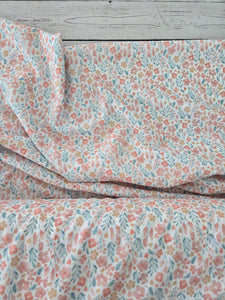 Exclusive Design- Petite Watercolor Spring Floral Opaque Petite Swiss Dot 100% Polyester {by the half yard}