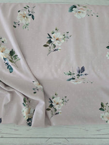 Exclusive Design- Mauve Floral Stems Opaque Petite Swiss Dot 100% Polyester {by the half yard}