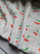 Exclusive Design- Tan Gingham & Cherries Double Gauze Cotton {by the half yard}