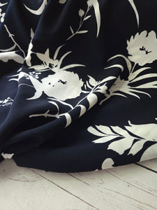 Navy & White Floral Silky Polyester {by the half yard}