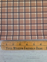 Caramel, Cream & Navy Plaid Variegated Poly Rib Knit {by the half yard}