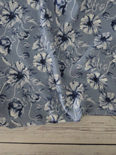 Dusty Blue & Navy Floral Opaque Swiss Dot 100% Polyester {by the half yard}