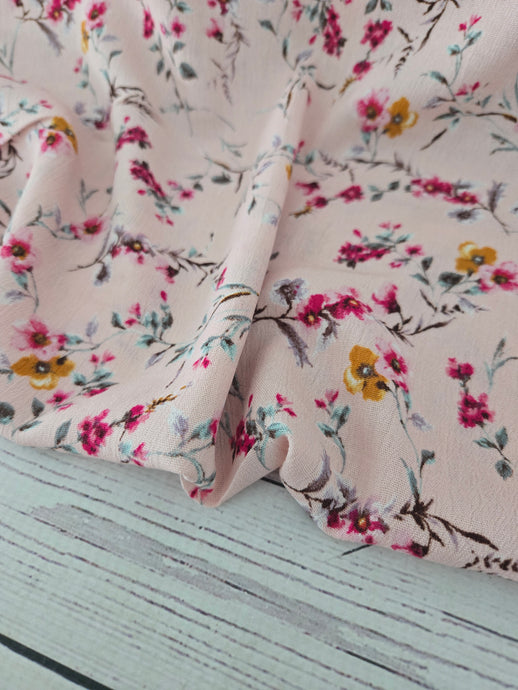 Pink Wildflower Floral Rayon Crepe {by the half yard}