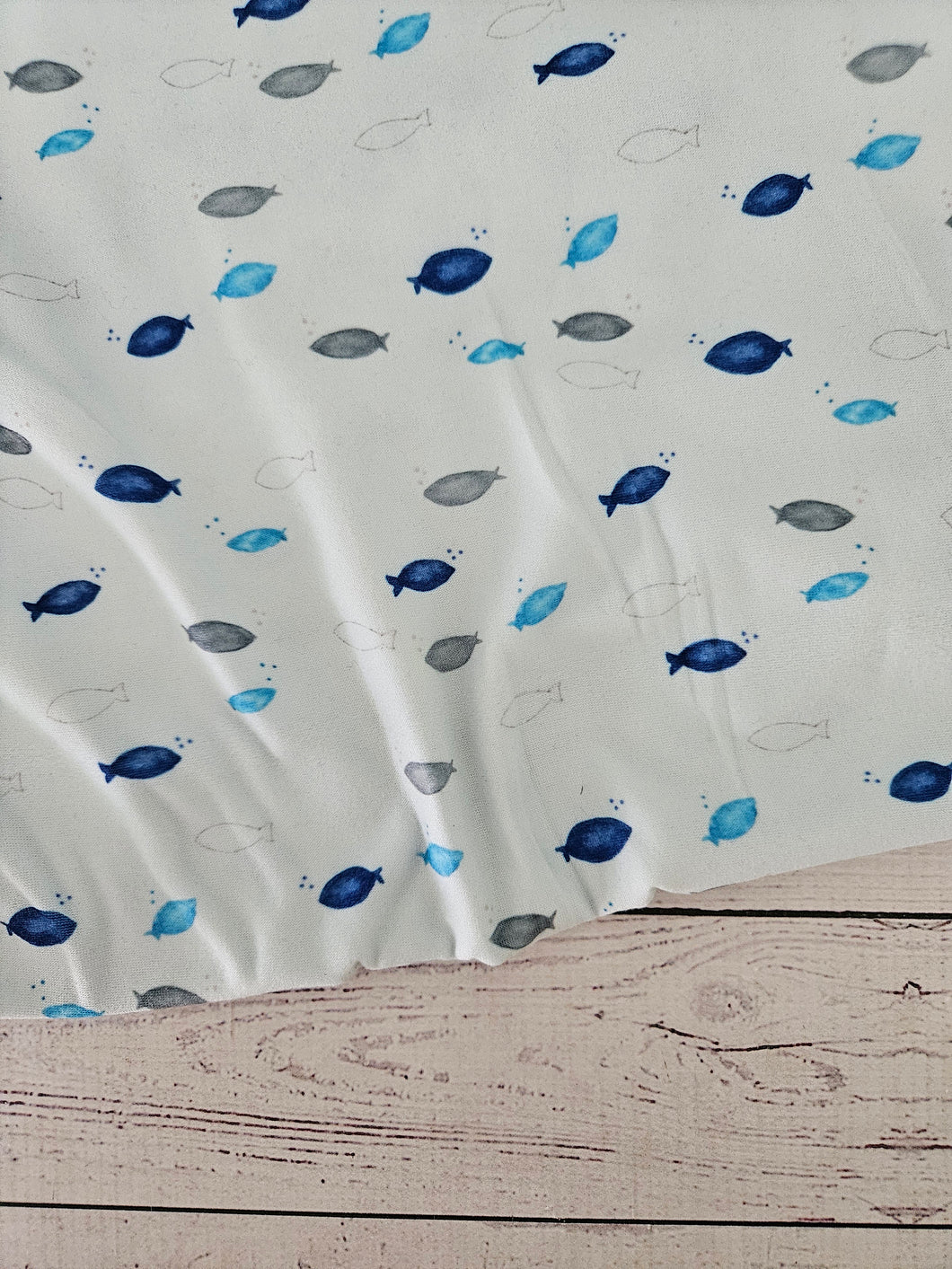Exclusive Design- Palest Aqua Fish & Bubbles Print Double Brushed Poly (DBP) Knit {by the half yard}