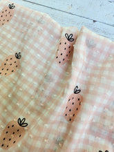 Pink Gingham Strawberry Print Swiss Dot Cotton {by the half yard}