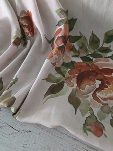 Sand & Rust Watercolor Floral Crinkle Georgette {by the half yard}
