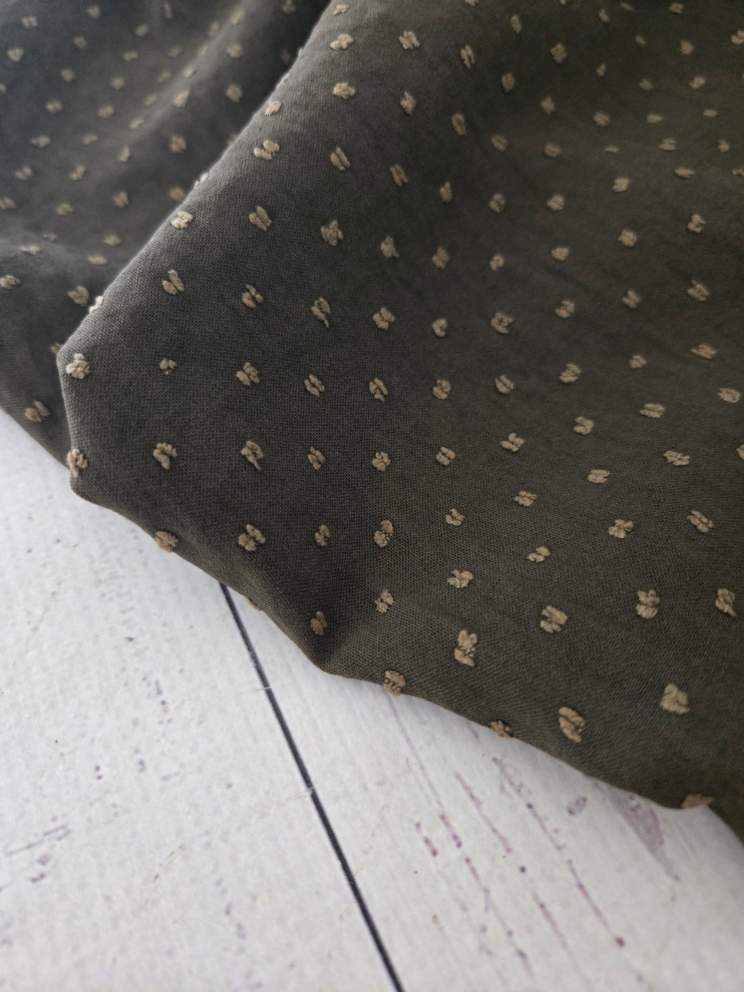 Dark Olive Petite Opaque Swiss Dot 100% Polyester {by the half yard}
