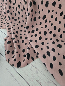 Crepe Pink & Black Spots Silky Polyester {by the half yard}