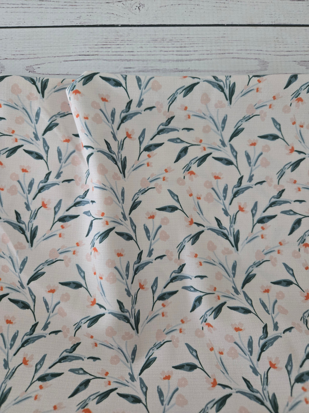 Cream Watercolor Floral Stems Poly Slub {by the half yard}