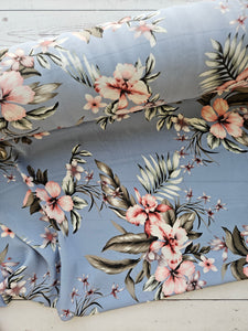 Dusty Blue & Pink Tropical Floral {by the half yard}