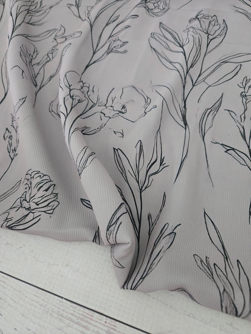 Exclusive Design- Taupe & Black Botanical Print {by the half yard}