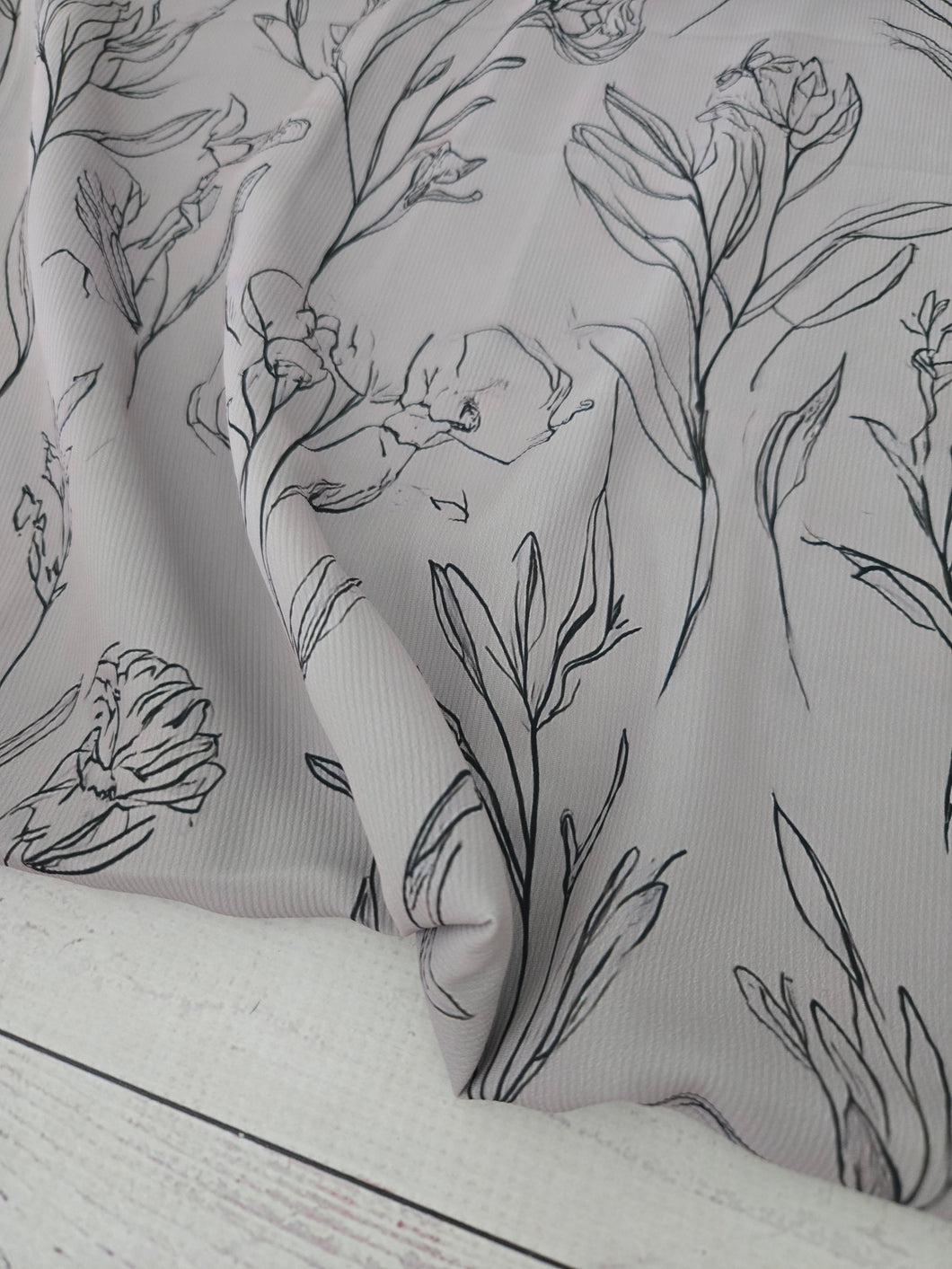Exclusive Design- Taupe & Black Botanical Print {by the half yard}