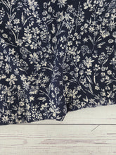 Navy & Ivory Floral Stems Silky Polyester {by the half yard}