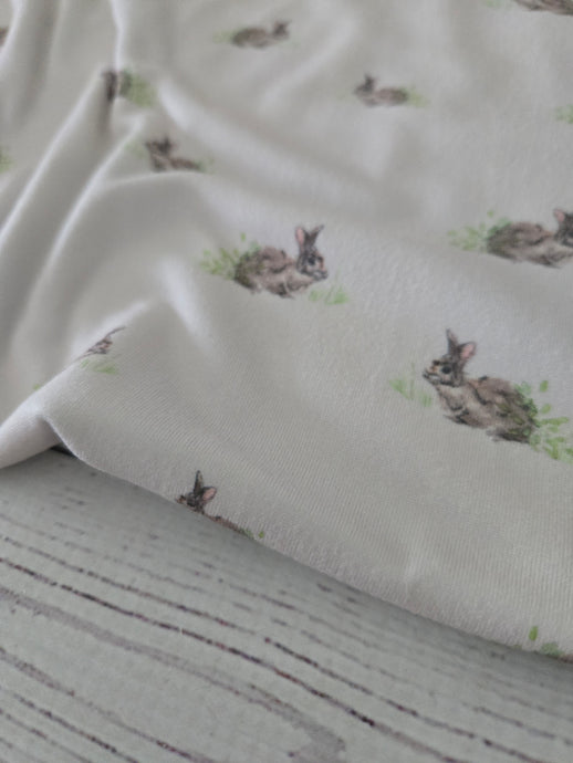 Exclusive Design- Ivory Bunny Double Brushed Poly (DBP) Knit {by the half yard}