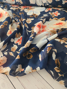 Navy & Coral Floral Chiffon {by the half yard}