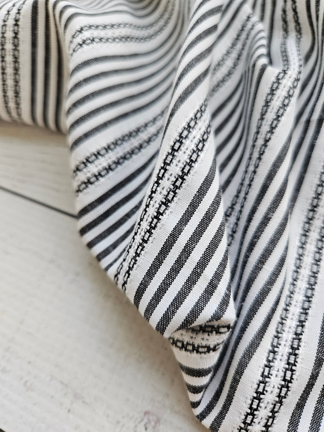 *REMNANT* 1 Yd- Black & White Striped Cotton Shirting