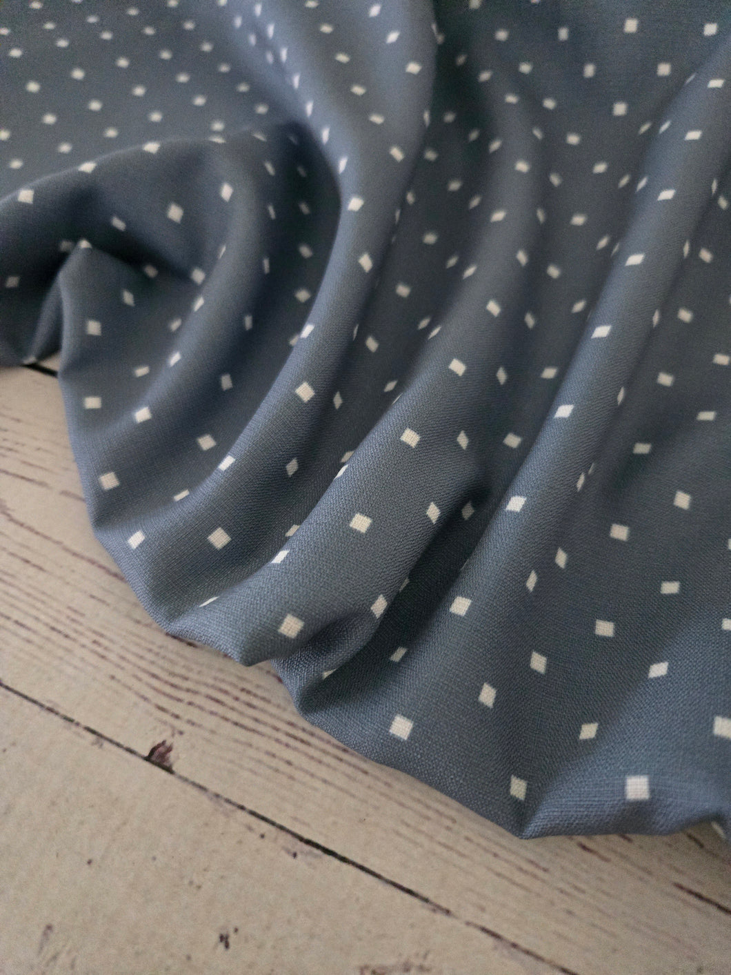 Exclusive Design- Smoke Blue Petite Squares Polyester Slub {by the half yard}