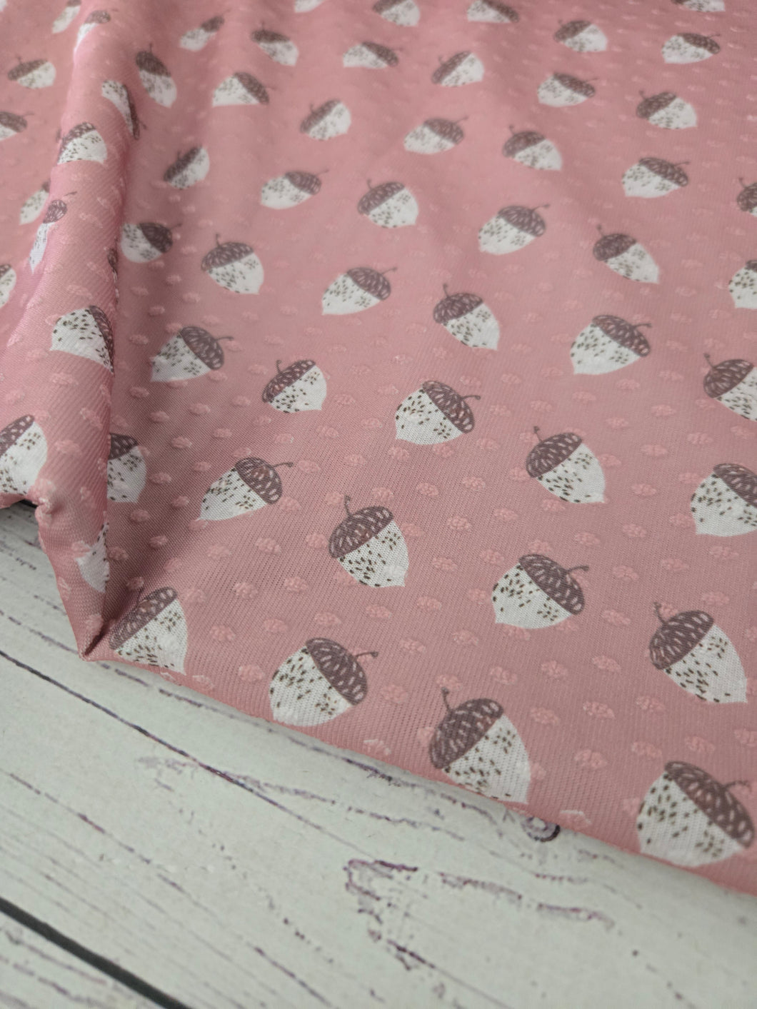 Rose Pink Acorn Print Swiss Dot Knit {by the half yard}