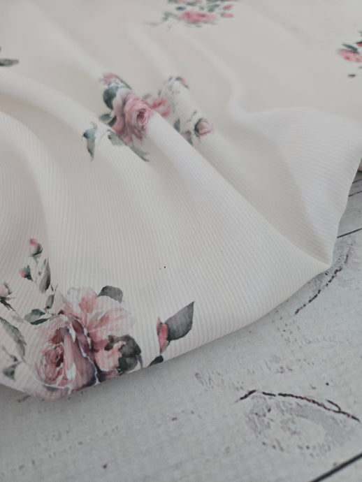 Exclusive Design- Cream Medium Rose Print {by the half yard}