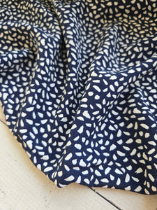 Navy & White Geometric Print Silky Polyester {by the half yard}