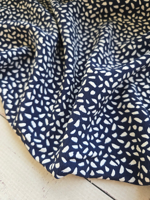 Navy & White Geometric Print Silky Polyester {by the half yard}