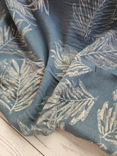 Denim Blue & Cream Palm Leaf Rayon Crepe {by the half yard}