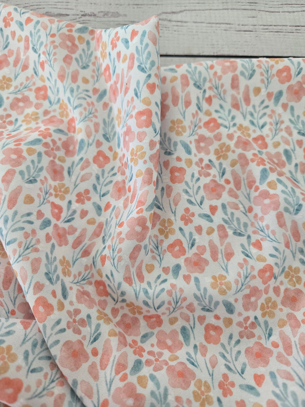 Exclusive Design- Petite Watercolor Spring Floral Opaque Petite Swiss Dot 100% Polyester {by the half yard}