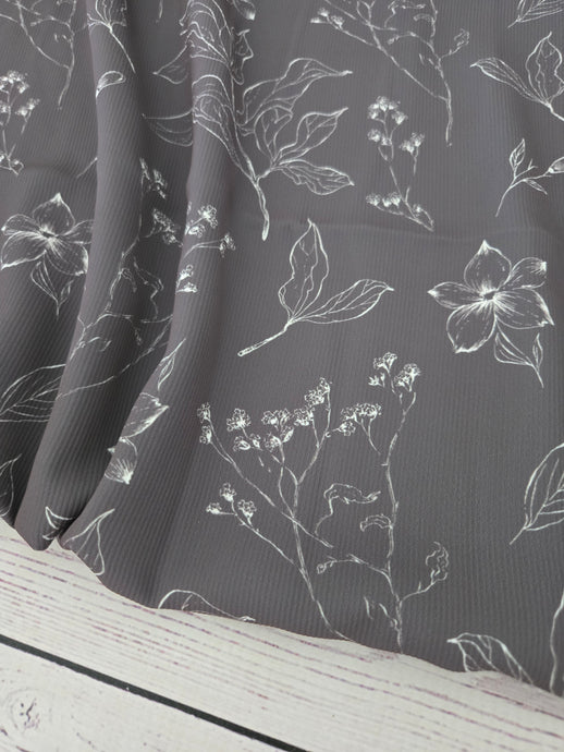 Exclusive Design- Ash Brown & Ivory Outline Botanical Print {by the half yard}