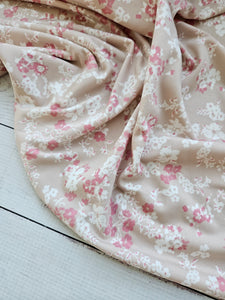 Tan, Dusty Pink & White Petite Floral DTY Knit {by the half yard}