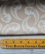 Exclusive Design- Tan Elegant Feather Print Pinstripe Poly {by the half yard}