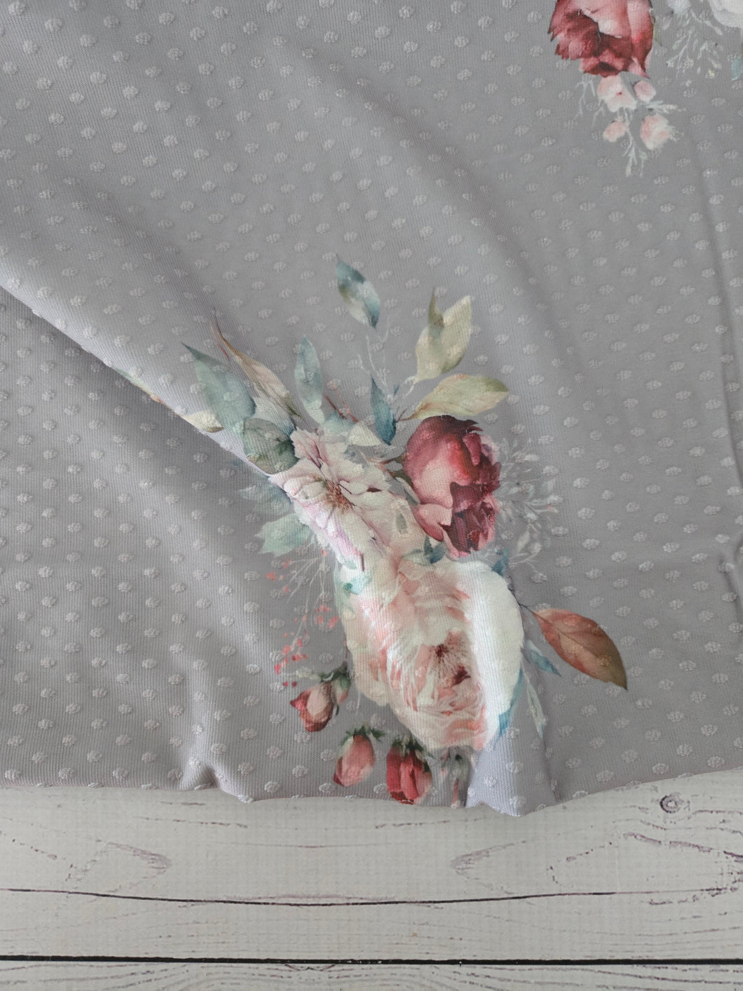 Exclusive Design- Taupe Large Floral Print Swiss Dot Knit {by the half yard}