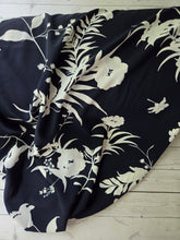 Navy & White Floral Silky Polyester {by the half yard}