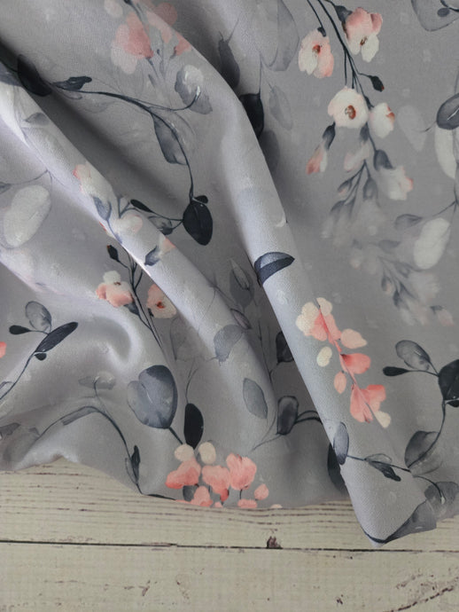 Gray & Pink Floral Opaque Petite Swiss Dot 100% Polyester {by the half yard}