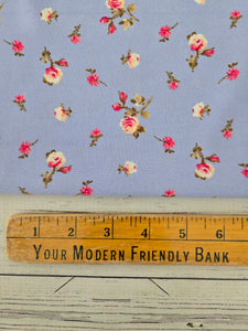 Bright Periwinkle & Pink Floral Opaque Air Flow 100% Polyester {by the half yard}