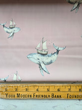 Exclusive Design- Dusty Pink Whale & Ship Print Matte Athletic Knit {by the half yard}