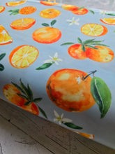 Exclusive Design- Blue Watercolor Oranges Swim Knit {by the half yard}