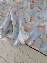 Light Blue & Pink Floral Stripe Chiffon {by the half yard}
