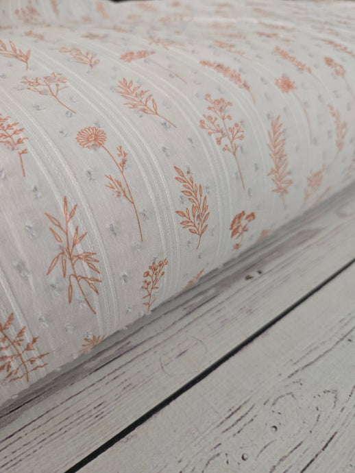 Rust Stem Floral Swiss Dot Cotton {by the half yard}